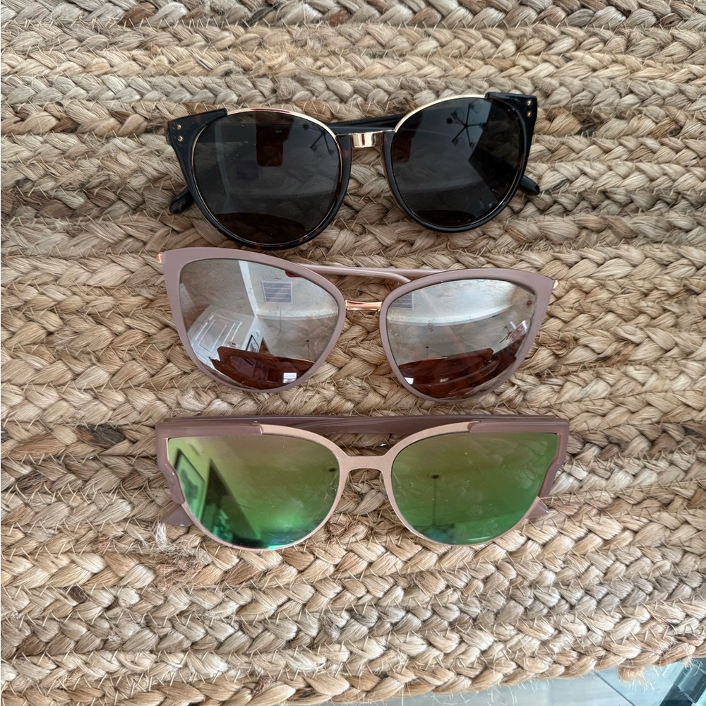 Stylish Sunglasses Trio in Black, Pink and Green/Pink
